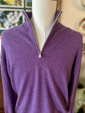 BRUNELLO CUCINELLI 100% Cashmere 1/4 Zip SWEATER, IT/EU52, Excellent, $1550RT